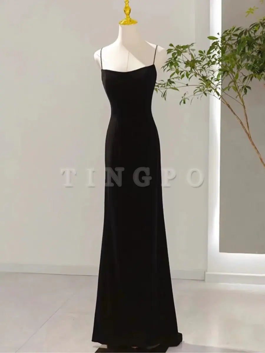 Wholesale Sexy Mermaid Spaghetti Straps Black Long Prom Dresses Evening Dress gowns evening dresses